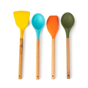 أدوات أدوات مطبخ أواني سيليكون بمقبض خشبي ، أواني سيليكون مخصصة للحرارة غير لاصقة - Product Image 1