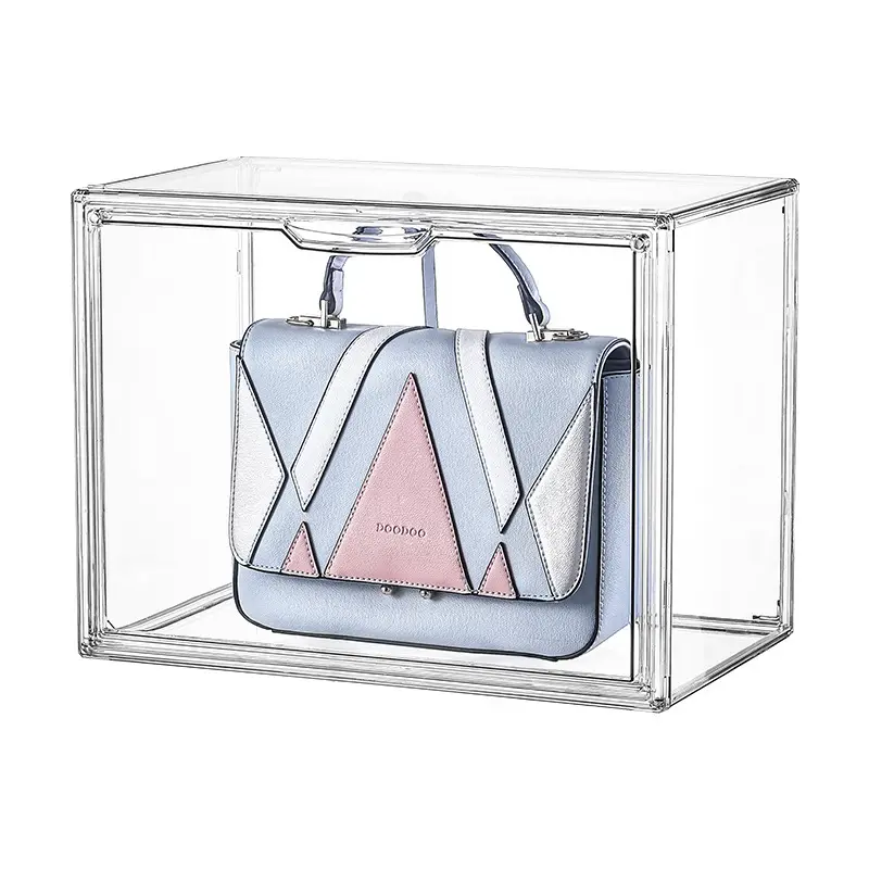 防塵透明プラスチック折りたたみ式クリアレディースアクリルディスプレイハンドバッグ収納オーガナイザーボックスケース磁気ドア