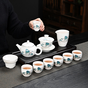 Chinese Porcelain Kung Fu <b>Tea</b> <b>Set</b> With Lid Office Business Gift Complete <b>Set</b> Dehua White Ceramic 8 Pieces - Product Image 4