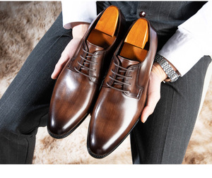 2025 High-End Handmade Men's VALENTINA Leather <b>Pointed</b> Toe Formal Business Derby Lace-Up Closure Anti-Slip Customizable Rubber - Product Image 6