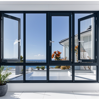 Ventana Abatible Moderna de Vidrio Templado con Marco de Aleación de Aluminio que Ahorra Espacio, con Apertura Lateral para Baño y Villa