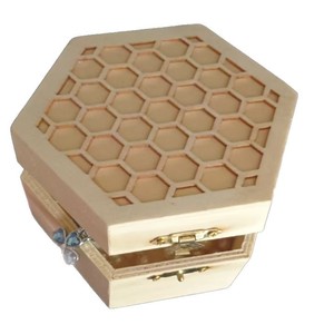 Hexagonal Wooden Jewelry Storage <b>Box</b> With Honeycomb Design For Necklace Ring <b>Earring</b> Organization - Product Image 4