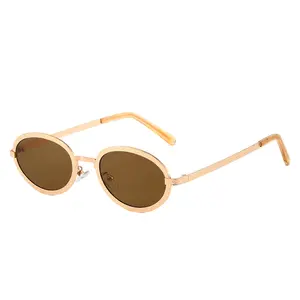 2024 Retro Trendy Sunglasses Small Fragrance Oval Coated Metal Frame Universal Men's Women's New Fashion With Red Frame Color