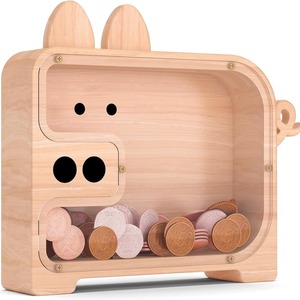 Hucha de madera con forma de cerdo, estante extraíble, regalo para niños, decoración del hogar, caja para dinero - Product Image 1