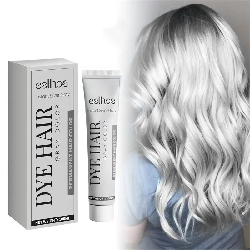 EELHOE 100ml crème pour cheveux gris lisse, soyeuse, instantanée, création de cheveux gris argenté crème de teinture permanente pour cheveux gris