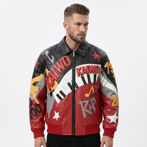 <span class=keywords><strong>Chaqueta</strong></span> <span class=keywords><strong>Bomber</strong></span> Varsity de <span class=keywords><strong>Cuero</strong></span> de Cordero Personalizada para Hombre con Bordado de Piano, Chaquetas de <span class=keywords><strong>Cuero</strong></span> Genuino en Oferta, Ropa Exterior, Soporte OEM - Product Image 1