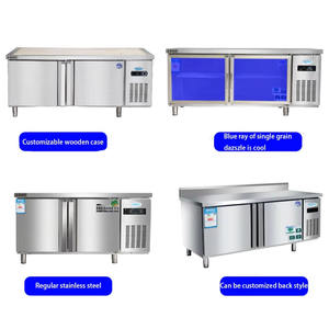 <span class=keywords><strong>Table</strong></span> de travail réfrigérée commerciale <span class=keywords><strong>avec</strong></span> congélateur à refroidissement par air, comptoir de bar à thé au lait en acier inoxydable, vitrine horizontale pour aliments - Product Image 3
