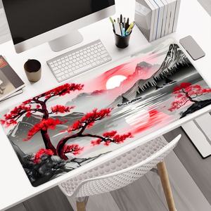 Tapis de souris gaming rouge Riverside avec logo personnalisé, grand tapis de souris Red Tree, impression par sublimation, tapis de bureau pour clavier d'ordinateur portable, pour la maison et le bureau - Product Image 1
