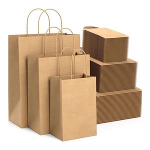 Paper Bags with Handles Bulk Craft for Christmas Businesses Retail Shop Grocery Boutique Parcel Packaging <b>Thick</b> Kraft Paper Bag - Product Image 1