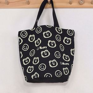Sac à déjeuner portable en toile de coton à motif de dessin animé, sac fourre-tout réutilisable pour femmes - Product Image 3