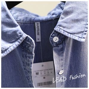 Camicette <span class=keywords><strong>e</strong></span> Top in Denim Bianco <span class=keywords><strong>e</strong></span> Blu Stile Europeo Nuovi Modelli Primaverili per Donna - Product Image 4