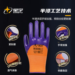 Guantes de Trabajo de Goma Xingyu N598, Totalmente Texturizados, Antideslizantes, Duraderos, Transpirables, Guantes de Seguridad Industriales, Talla M - Product Image 2