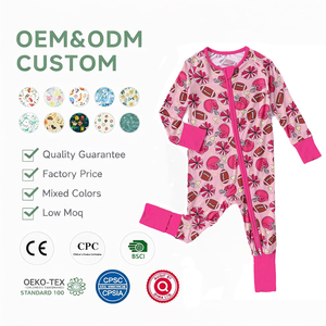 Combinaison bébé en <span class=keywords><strong>bambou</strong></span> biologique avec fermeture éclair bidirectionnelle, pyjama bébé personnalisé, combinaison de sommeil pour nouveau-né, vêtements de nuit pour bébé - Product Image 1