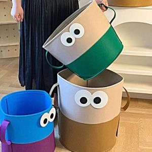 Cute Felt Laundry <b>Basket</b> Big Eyes Cartoon Storage Bin Kawaii Clothes Hamper <b>Foldable</b> Toy Organizer <b>Basket</b> for Kids Room - Product Image 3