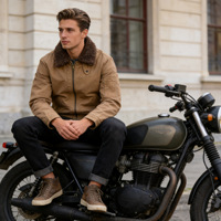 Blouson N-1 vintage pour homme avec col en fausse fourrure, doublure en peau de mouton, vêtement de travail d'hiver, blouson bomber zippé coupe-vent, fabricants de vêtements sur mesure
