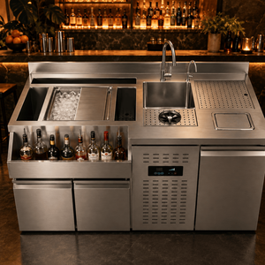 Station de bar mobile <span class=keywords><strong>Horeca</strong></span> avec fentes pour bouteilles, en acier inoxydable 201, double porte et température numérique - Product Image 3
