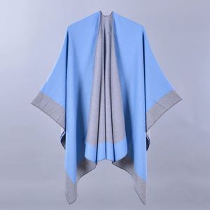New Women's Spring Scarf <b>Shawl</b> Fashion All-match Solid Color Imitation Cashmere Cotton Split Cloak Argyle Leaf Reversible Retro - Product Image 2