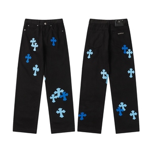 Pantalones vaqueros con parche cruzado desgastado de diseño personalizado de alta calidad para hombre, pantalones holgados elásticos, pantalones vaqueros rasgados rectos a la moda para hombre - Product Image 5