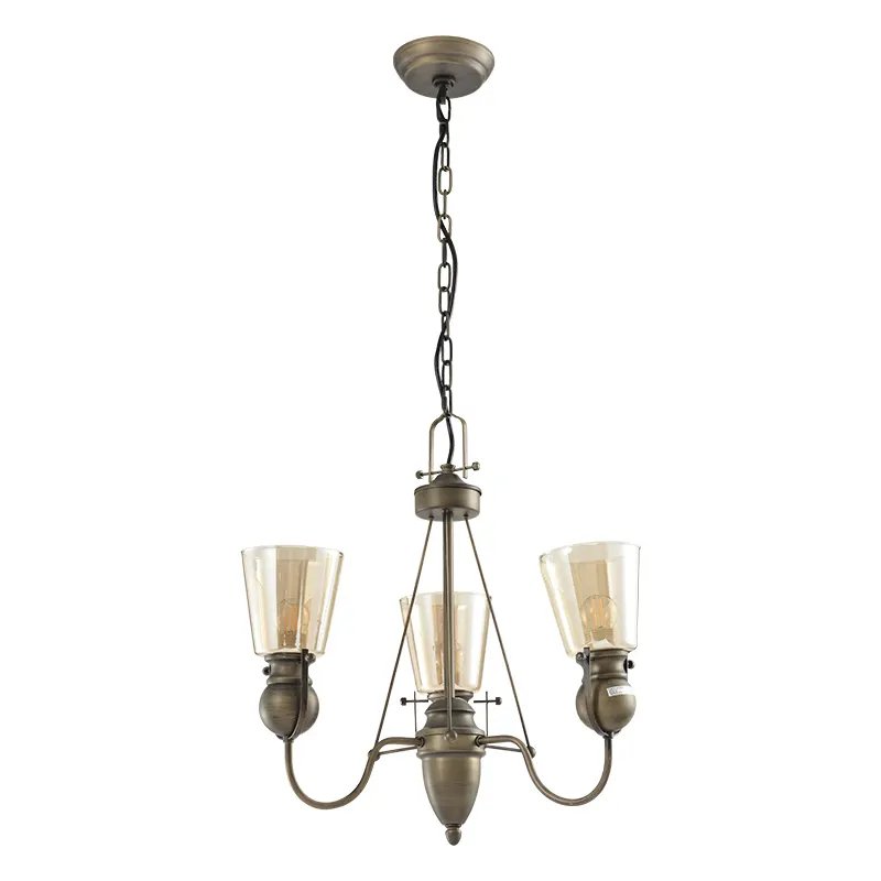 HUAYI lampadario in stile antico con cristalli, catena Vintage sospesa, paralume in vetro, grande lampadario per Hotel
