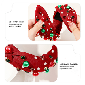 Xmas Nieuwjaar Rood Groen Kleur Vrouwen Haaraccessoires Mode Sneeuwvlok Santa Claus Cartoon Diamant Parel Kerst Hoofdband - Product Image 4