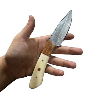 Cuchillo de caza y camping personalizable DIY con hoja fija de acero de Damasco forjado, punta de gota, dureza 58-60 y mango de madera Pakka azul - Product Image 3