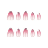 Faux ongles courts de haute qualité, style français, à paillettes, dégradé rose, à presser, pour doigts, prix de gros