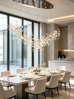 Lampu Kristal LED Mewah Modern Panjang Custom Pabrik, Lampu Gantung LED untuk Ruang Makan