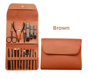 Ensemble de <span class=keywords><strong>manucure</strong></span> en acier inoxydable de haute qualité, 16 pièces, coupe-ongles durables, kits de ciseaux à ongles avec étui en cuir - Product Image 1