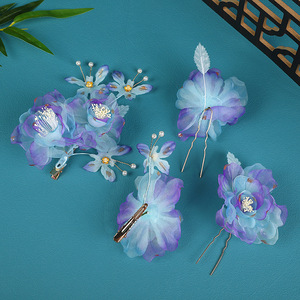 24 Nuevos Accesorios para el Cabello Hanfu Hechos a Mano con Diseño Original, Hilo Enrollado, Seda Sintética Morada, Pinza para el Cabello con Flor de Lámina Dorada - Product Image 3
