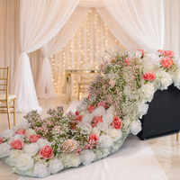 Centre de table de mariage fait main, guirlandes florales artificielles roses, blanches et vertes, rangées de fleurs suspendues pour allée, fausses fleurs