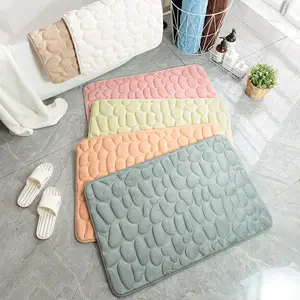 Soft Fast Water Drying Super Absorbent Anti Slip Memory Foam 3D Pebble Stone Bath Mat For Bathroom