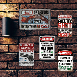 Plaque en métal amusante avec inscription d'avertissement : Attention au chien, propriété privée, interdiction d'entrer, <span class=keywords><strong>humour</strong></span>, garage, remise, décoration murale pour <span class=keywords><strong>homme</strong></span> - Product Image 2