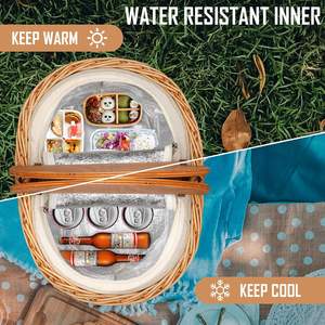 JY Set for 2 with Insulated Cooler Bag and Cutlery Service <strong>Kits</strong> Wooden Lids &amp; Handles Willow Picnic <strong>Hamper</strong> <strong>Basket</strong> Lining - Product Image 6