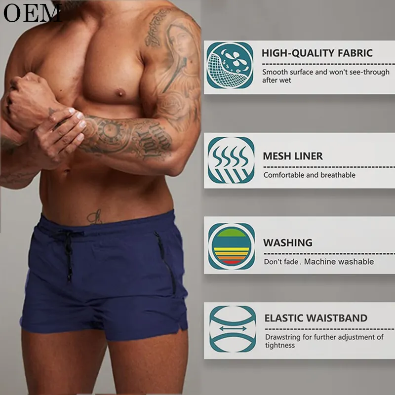 Bañador de playa Hawaiano, trajes de baño de diseñador con logotipo personalizado, conjuntos de mujeres y hombres, pantalones cortos de nailon para nadar con sudor para hombres