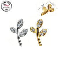 Freya Leaf Clover Earrings Tragus Daith Korean Fine Earrings for Women Implant Grade Titanium Piercing Jewelry Labret Stud Rings
