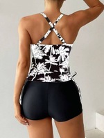 Nuevo Bikini Sexy con Estampado de Palmeras, Cuello Halter, Corte Alto, Arrugado, Conjunto de 2 Piezas, Traje de Baño para Mujer, Personalizado