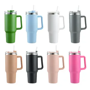 Custom Vacuum Insulated Stainless Steel 30oz 40oz Tumbler Cup With Handle Straw Lid Travel