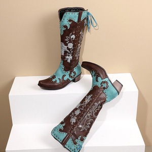 Bottes de cow-boy montantes à talon carré et bout pointu pour femmes, style western, avec strass, pour le jour du match de football du Texas, vente en gros - Product Image 2