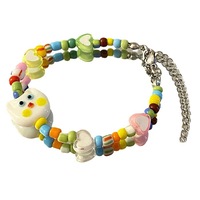 Bracelet perlé pour femme motif tête de chat de dessin animé, mignon et enfantin, noir et blanc