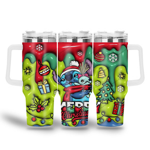 Chất lượng cao Thiết kế phim hoạt hình in <span class=keywords><strong>3D</strong></span> chai màu hồng giáng sinh đôi tường thép không gỉ Touring xe Mug với xử lý có nắp đậy - Product Image 4