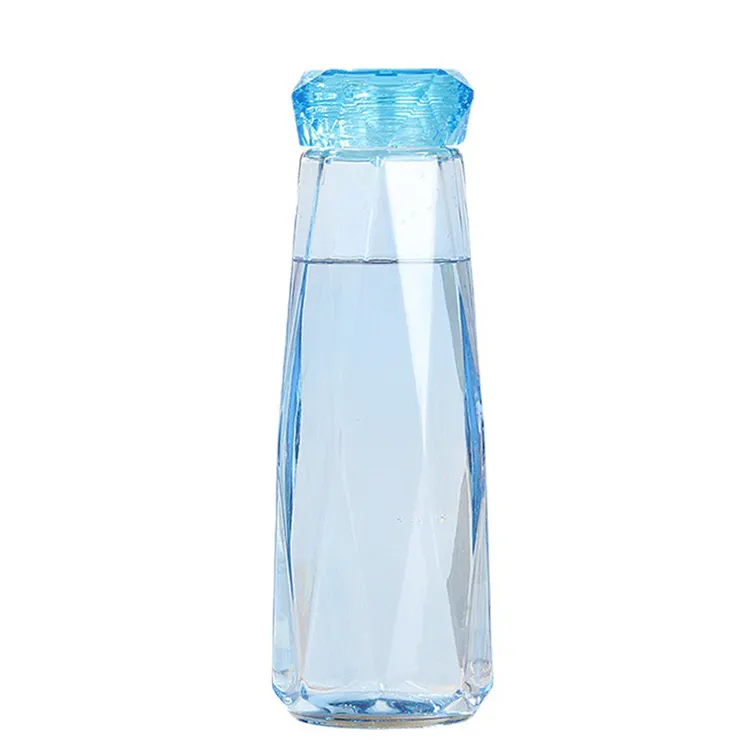 Sıcak satış taşınabilir şeffaf kristal elmas fincan renkli buzlu cam spor su şişesi