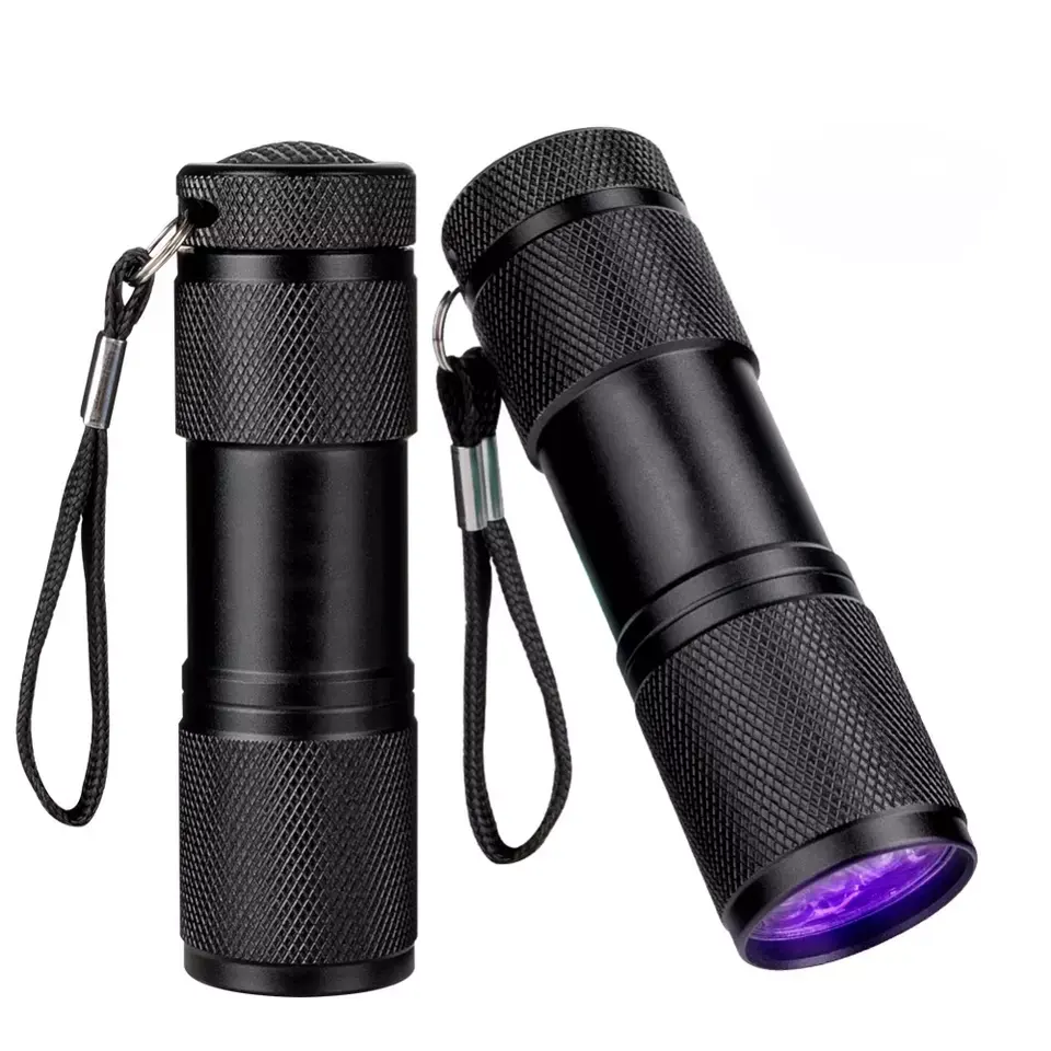 Pequeña linterna 395nm 9 LED Mini linterna ultravioleta portátil linterna UV