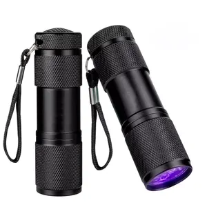 Nhỏ Đèn pin 395nm 9 LED mini xách tay tia cực tím Torch ánh sáng UV đèn pin