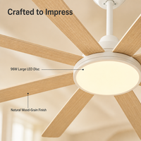 Ventilateur de plafond électrique puissant et confortable avec lumière, 72 pouces, 8 pales, 96W, pour usage domestique et extérieur