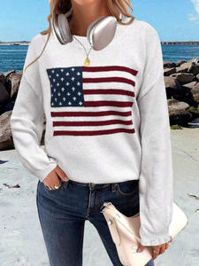 Pullover da <span class=keywords><strong>Donna</strong></span> Lavorato a Maglia Largo e <span class=keywords><strong>Casual</strong></span> Tutte le Stagioni su Misura Nuovo Motivo Bandiera USA <span class=keywords><strong>Abbigliamento</strong></span> Autunno Inverno - Product Image 2