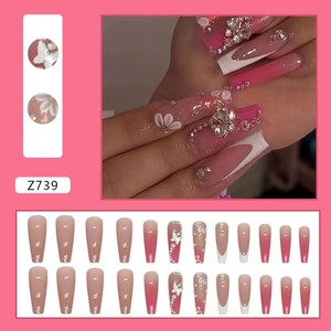 24 Uds <span class=keywords><strong>uñas</strong></span> postizas <span class=keywords><strong>con</strong></span> pegamento diseño <span class=keywords><strong>de</strong></span> <span class=keywords><strong>flores</strong></span> ataúd largo bailarina francesa cubierta completa puntas <span class=keywords><strong>de</strong></span> <span class=keywords><strong>uñas</strong></span> <span class=keywords><strong>acrílicas</strong></span> prensa en las <span class=keywords><strong>uñas</strong></span> - Product Image 4