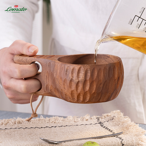 Solid Acacia Wooden Coffee Mug With <b>Spoon</b> Hole Hand Hammered Textured Wood Kuksa Cup Wooden <b>Measuring</b> Scoop Mug Custom Logo - Product Image 1