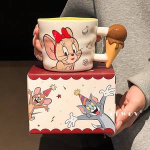 Taza de cerámica Cowov Tom y Jerry con asa de helado, diseño de dibujos animados, para regalo o uso diario - Product Image 1