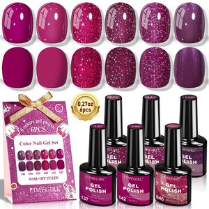 Kit de Gel para Uñas de 6 Colores, Serie Morada, Rojo Cereza, Rojo Terciopelo, Rojo Rosa, Brillo Vintage, Empaque Básico - Product Image 5