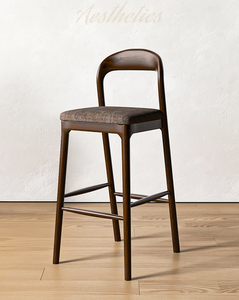 Sgabello da <span class=keywords><strong>Bar</strong></span> in Legno Massello e Tessuto Stile Nordico, Sedia Alta Moderna e Semplice per Reception - Product Image 3